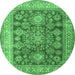 Round Machine Washable Persian Emerald Green Traditional Area Rugs, wshtr2724emgrn