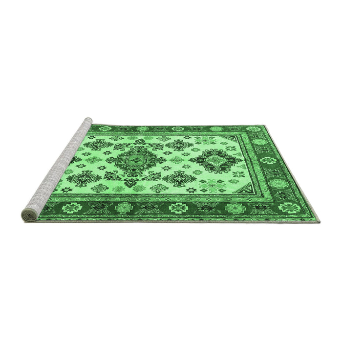 Sideview of Machine Washable Persian Emerald Green Traditional Area Rugs, wshtr2725emgrn