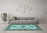 Machine Washable Persian Light Blue Traditional Rug, wshtr2725lblu