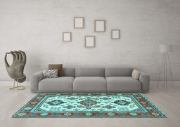 Machine Washable Persian Light Blue Traditional Rug in a Living Room, wshtr2725lblu