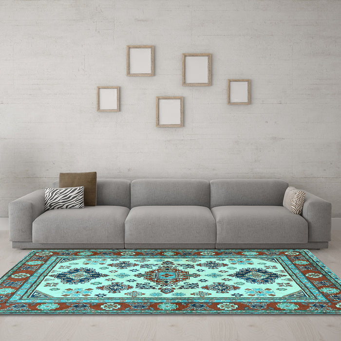 Machine Washable Persian Light Blue Traditional Rug in a Living Room, wshtr2725lblu