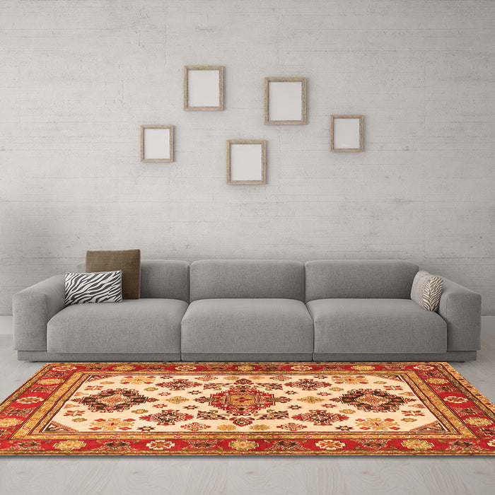Machine Washable Persian Orange Traditional Area Rugs in a Living Room, wshtr2725org