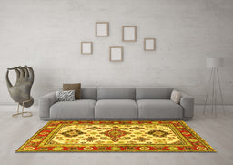 Machine Washable Persian Yellow Traditional Rug in a Living Room, wshtr2725yw