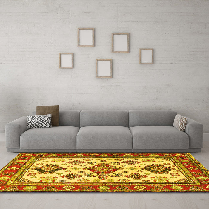 Machine Washable Persian Yellow Traditional Rug in a Living Room, wshtr2725yw