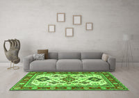 Machine Washable Persian Green Traditional Rug, wshtr2725grn