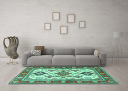 Machine Washable Persian Turquoise Traditional Area Rugs in a Living Room,, wshtr2725turq