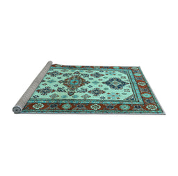 Sideview of Machine Washable Persian Light Blue Traditional Rug, wshtr2725lblu