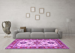 Machine Washable Persian Purple Traditional Area Rugs in a Living Room, wshtr2725pur