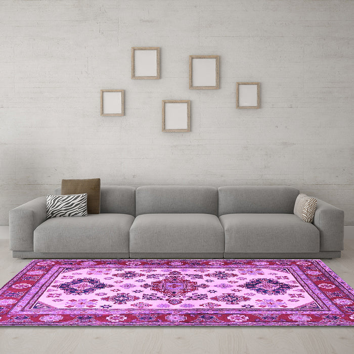Machine Washable Persian Purple Traditional Area Rugs in a Living Room, wshtr2725pur