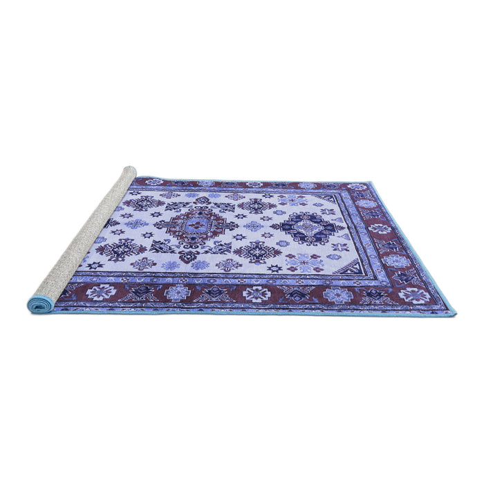 Sideview of Machine Washable Persian Blue Traditional Rug, wshtr2725blu