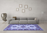 Machine Washable Persian Blue Traditional Rug, wshtr2725blu