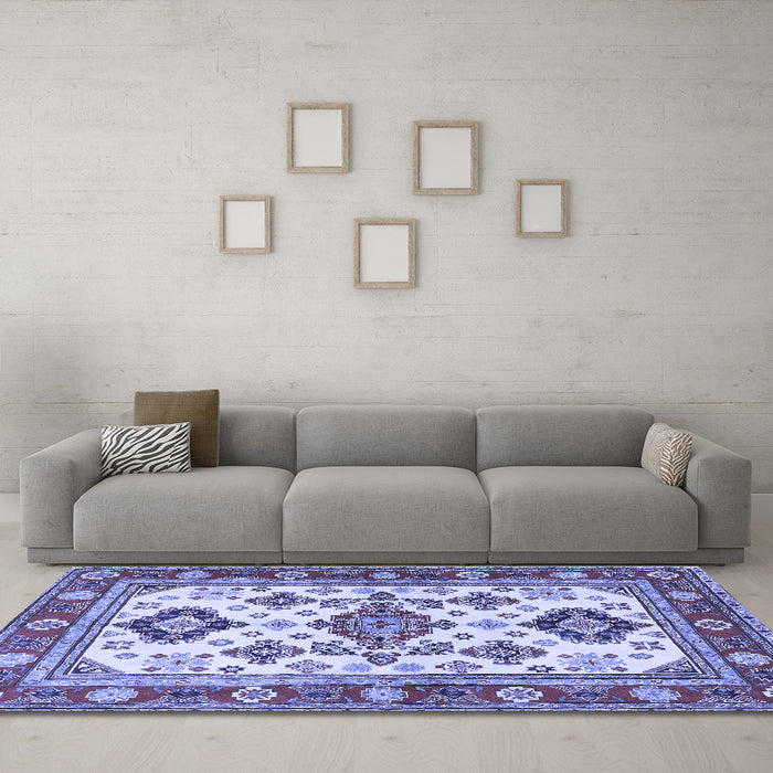 Machine Washable Persian Blue Traditional Rug in a Living Room, wshtr2725blu