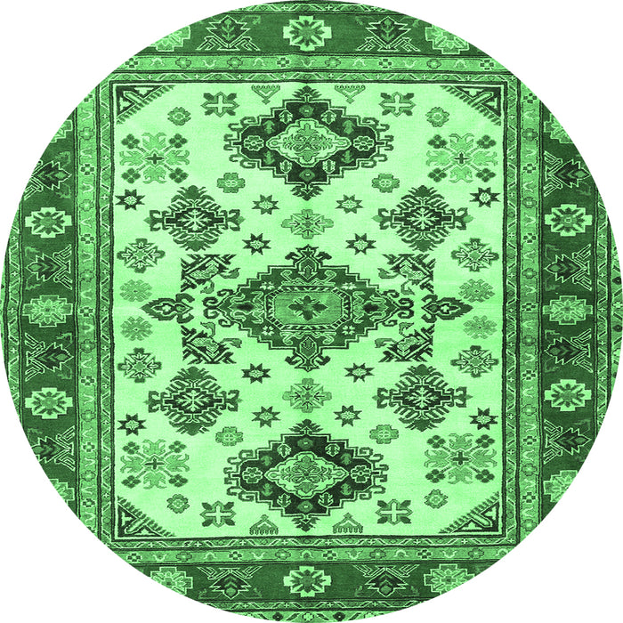 Round Machine Washable Persian Emerald Green Traditional Area Rugs, wshtr2725emgrn