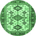 Round Machine Washable Persian Emerald Green Traditional Area Rugs, wshtr2725emgrn