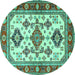 Round Persian Turquoise Traditional Rug, tr2725turq