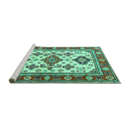Sideview of Machine Washable Persian Turquoise Traditional Area Rugs, wshtr2725turq