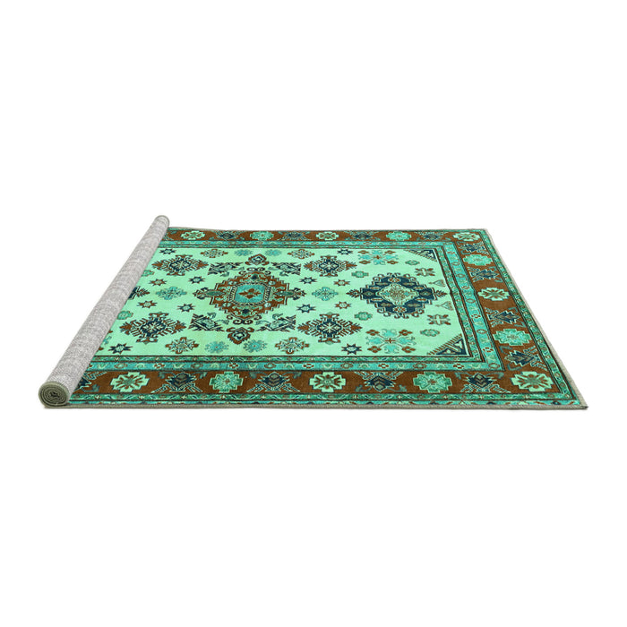 Sideview of Machine Washable Persian Turquoise Traditional Area Rugs, wshtr2725turq