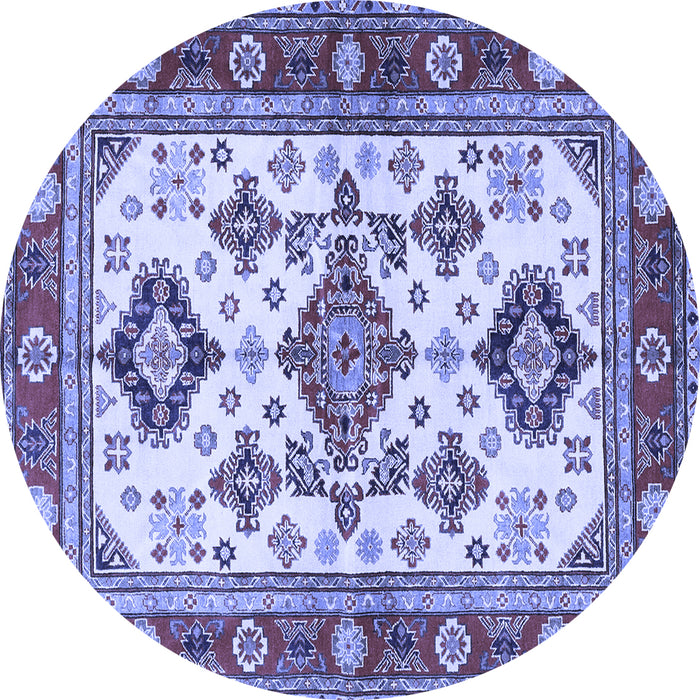 Round Machine Washable Persian Blue Traditional Rug, wshtr2725blu