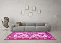 Machine Washable Persian Pink Traditional Rug, wshtr2725pnk