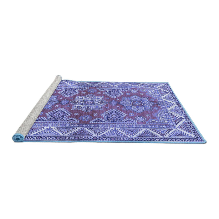 Sideview of Machine Washable Persian Blue Traditional Rug, wshtr2726blu