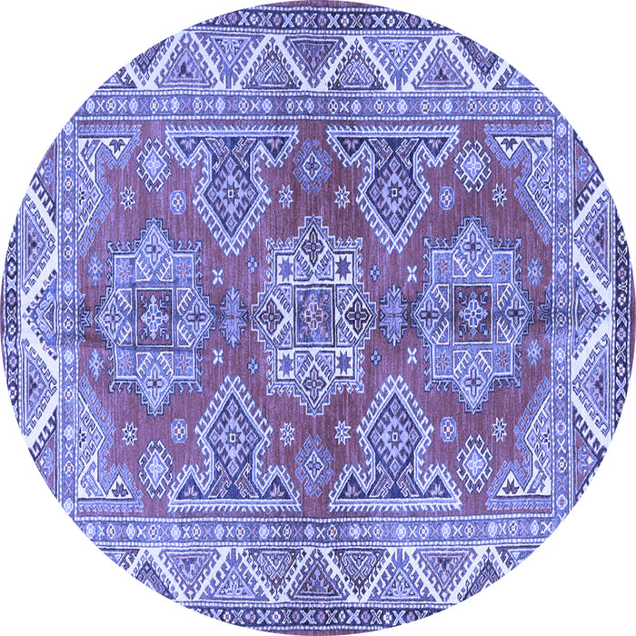 Round Machine Washable Persian Blue Traditional Rug, wshtr2726blu
