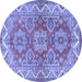 Round Machine Washable Persian Blue Traditional Rug, wshtr2726blu