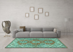 Machine Washable Persian Turquoise Traditional Area Rugs in a Living Room,, wshtr2726turq