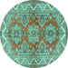 Round Persian Turquoise Traditional Rug, tr2726turq