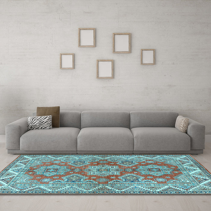 Machine Washable Persian Light Blue Traditional Rug in a Living Room, wshtr2726lblu