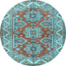 Round Machine Washable Persian Light Blue Traditional Rug, wshtr2726lblu