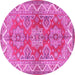 Round Machine Washable Persian Pink Traditional Rug, wshtr2726pnk