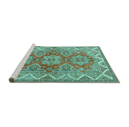 Sideview of Machine Washable Persian Turquoise Traditional Area Rugs, wshtr2726turq