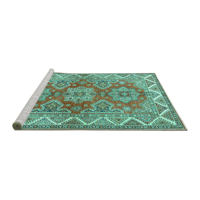 Sideview of Machine Washable Persian Turquoise Traditional Area Rugs, wshtr2726turq