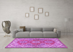 Machine Washable Persian Purple Traditional Area Rugs in a Living Room, wshtr2726pur