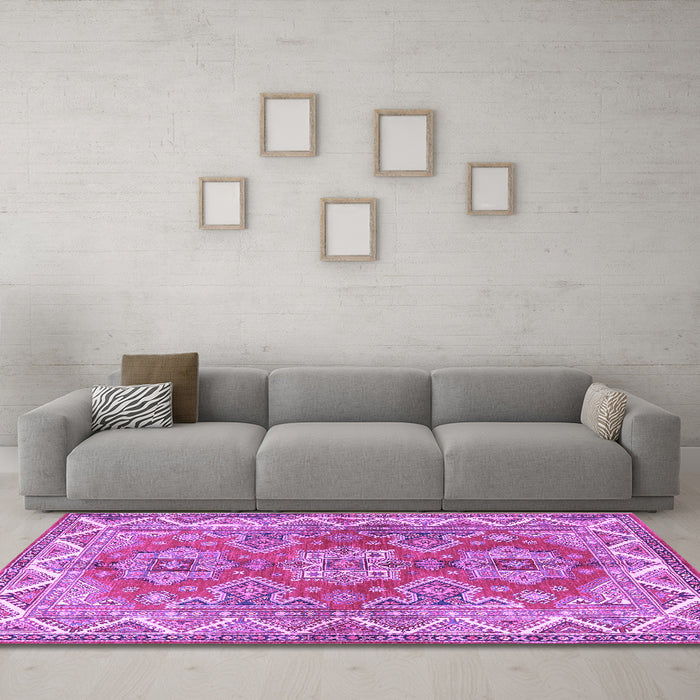 Machine Washable Persian Purple Traditional Area Rugs in a Living Room, wshtr2726pur