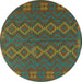 Round Southwestern Turquoise Country Rug, tr2727turq