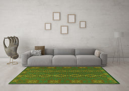 Machine Washable Southwestern Green Country Area Rugs in a Living Room,, wshtr2727grn