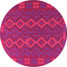 Round Machine Washable Southwestern Pink Country Rug, wshtr2727pnk