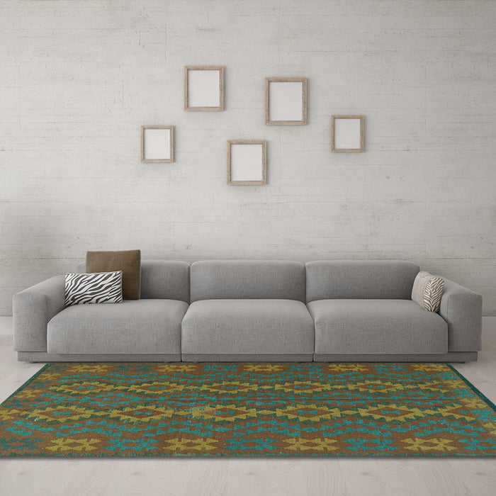 Machine Washable Southwestern Turquoise Country Area Rugs in a Living Room,, wshtr2727turq