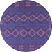 Round Machine Washable Southwestern Blue Country Rug, wshtr2727blu