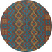 Round Southwestern Light Blue Country Rug, tr2727lblu