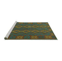 Sideview of Machine Washable Southwestern Turquoise Country Area Rugs, wshtr2727turq