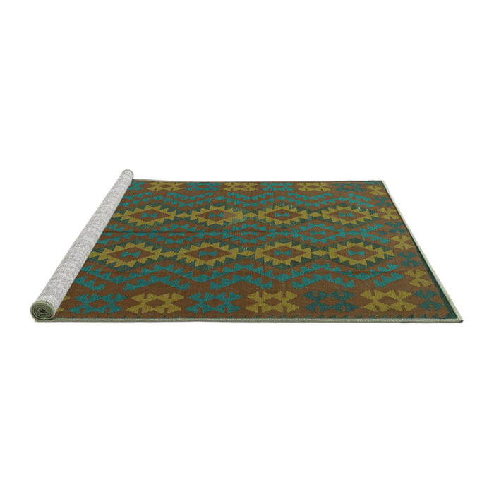 Sideview of Machine Washable Southwestern Turquoise Country Area Rugs, wshtr2727turq
