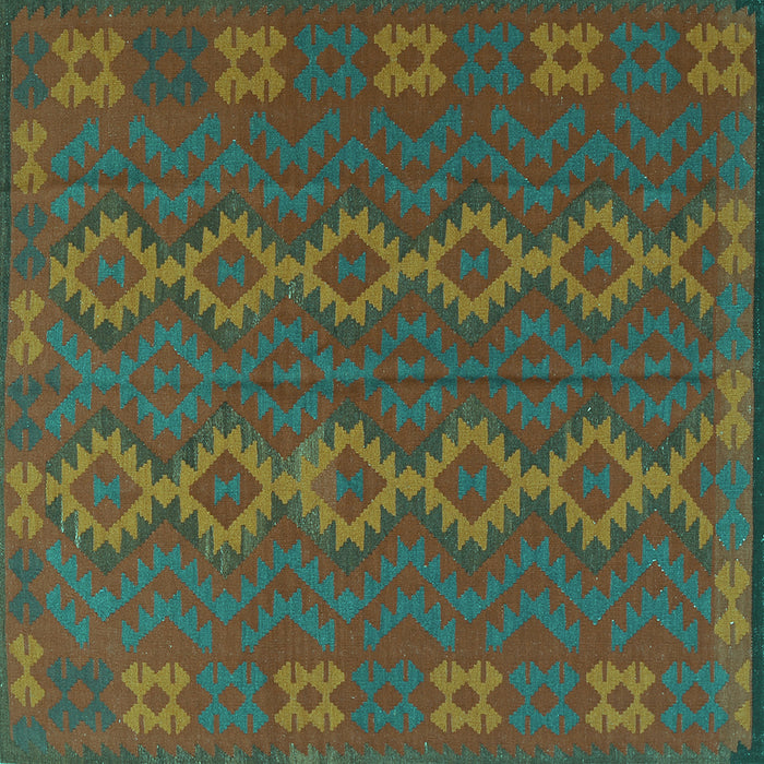 Square Machine Washable Southwestern Turquoise Country Area Rugs, wshtr2727turq