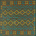 Square Machine Washable Southwestern Turquoise Country Area Rugs, wshtr2727turq