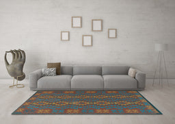 Machine Washable Southwestern Light Blue Country Rug in a Living Room, wshtr2727lblu