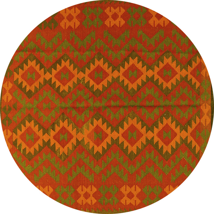 Round Machine Washable Southwestern Yellow Country Rug, wshtr2727yw