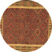 Round Machine Washable Southwestern Brown Country Rug, wshtr2728brn