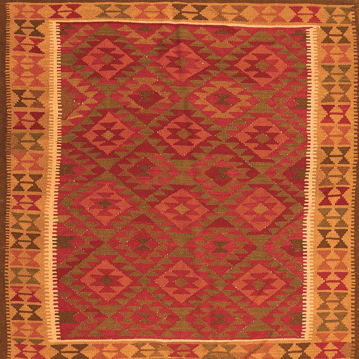 Round Machine Washable Southwestern Orange Country Area Rugs, wshtr2728org