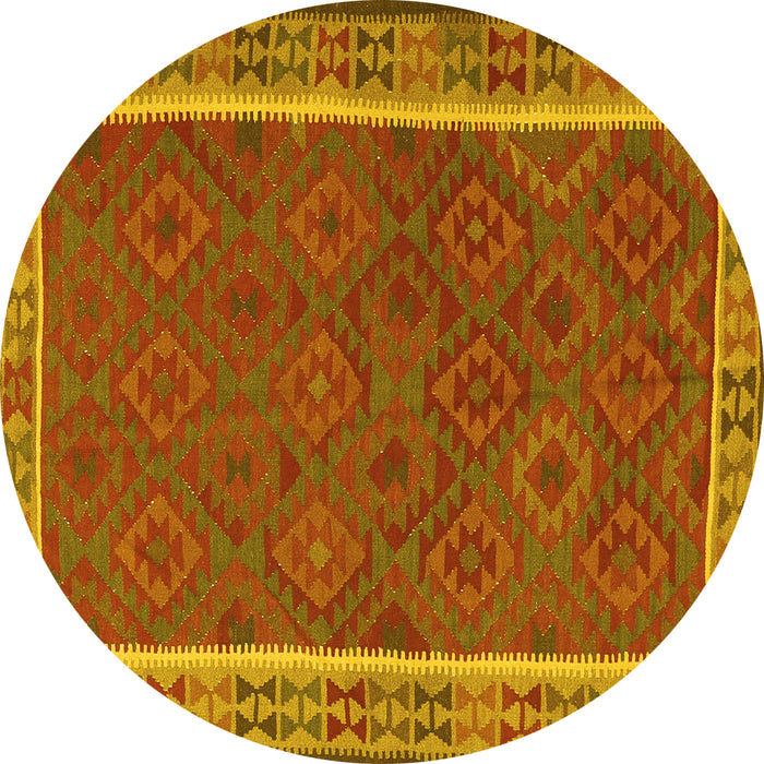 Round Machine Washable Southwestern Yellow Country Rug, wshtr2728yw